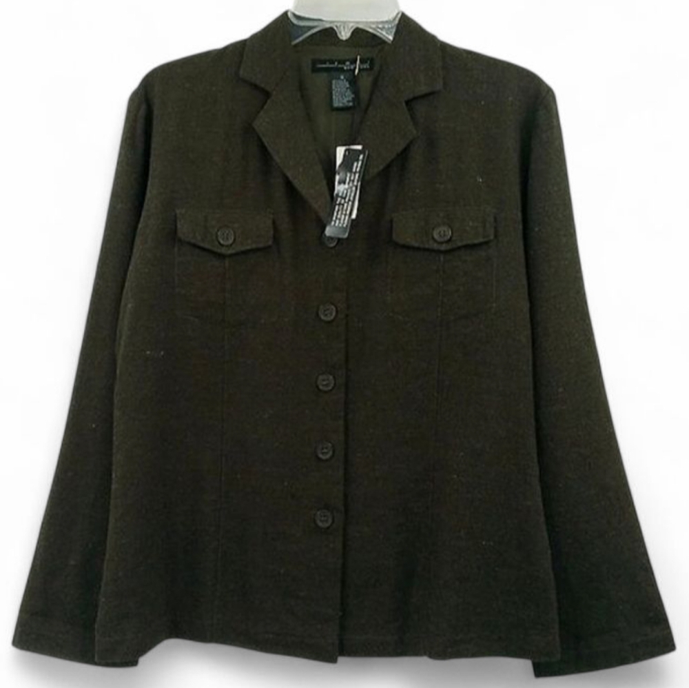 Vintage Pierri Silk Wool Blend Jacket Women's 6 Army Green Safari Style NWT